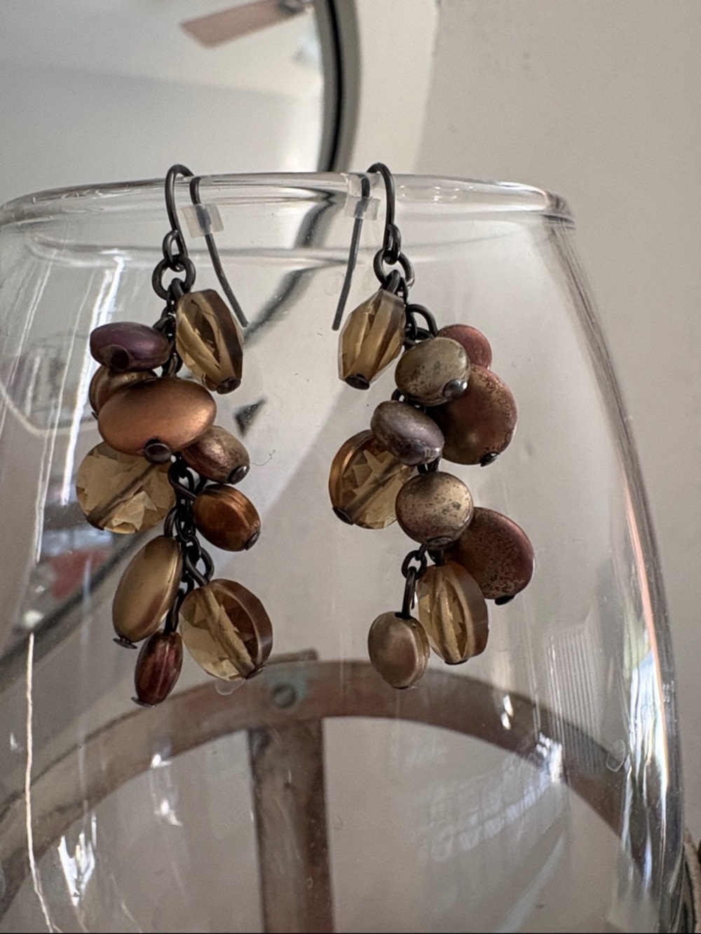 Women’s Dangle Cluster Earrings in Brown and Gold